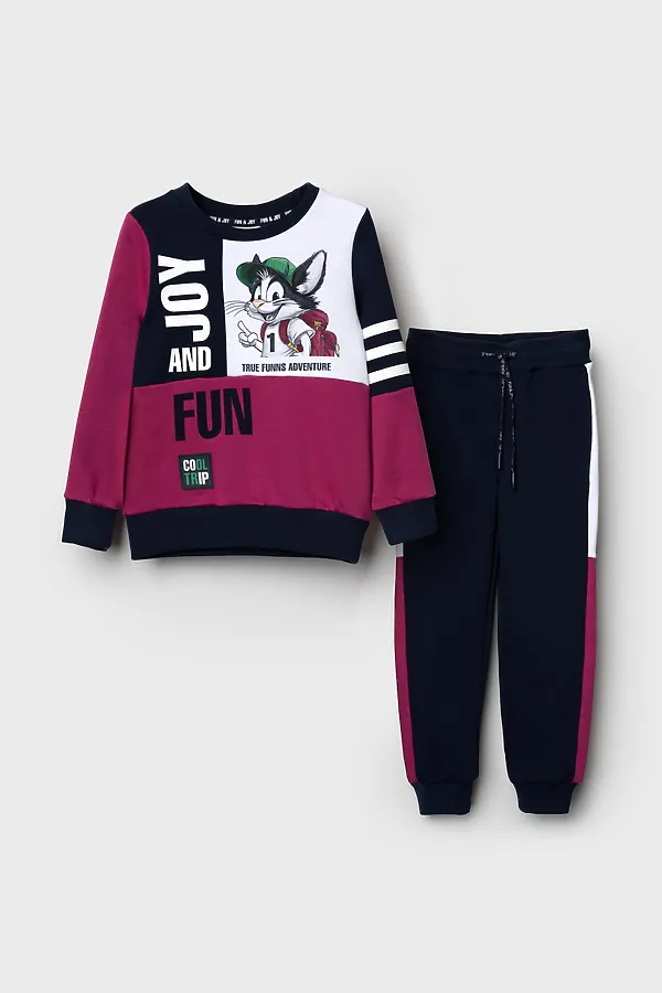 Комплект текстильный для мальчиков: брюки, толстовка PLAYTODAY, белый,малиновый,тёмно-синий - фото 2