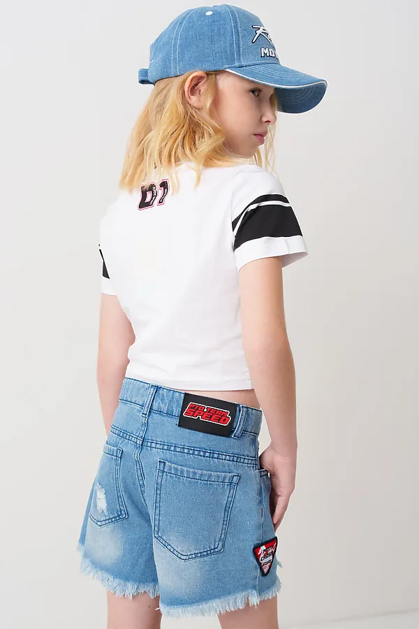 Шорты текстильные джинсовые для девочек PLAYTODAY, синий - фото 2