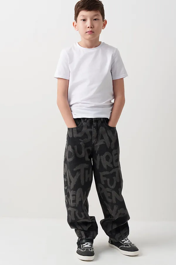 Брюки текстильные джинсовые для мальчиков PLAYTODAY, черный - фото 2