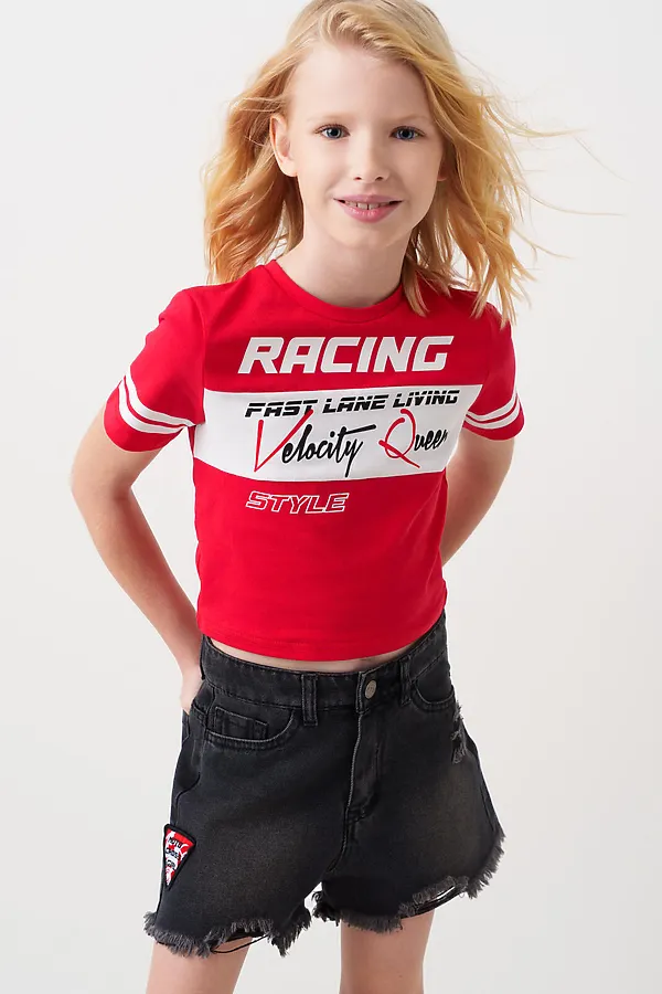 Шорты текстильные джинсовые для девочек PLAYTODAY, черный - фото 2