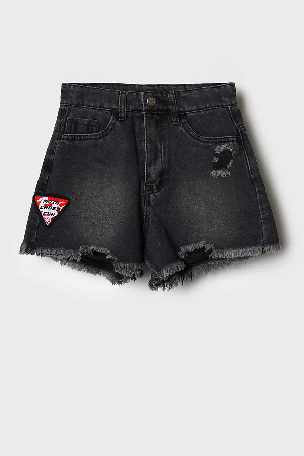 Шорты текстильные джинсовые для девочек PLAYTODAY, черный - фото 2