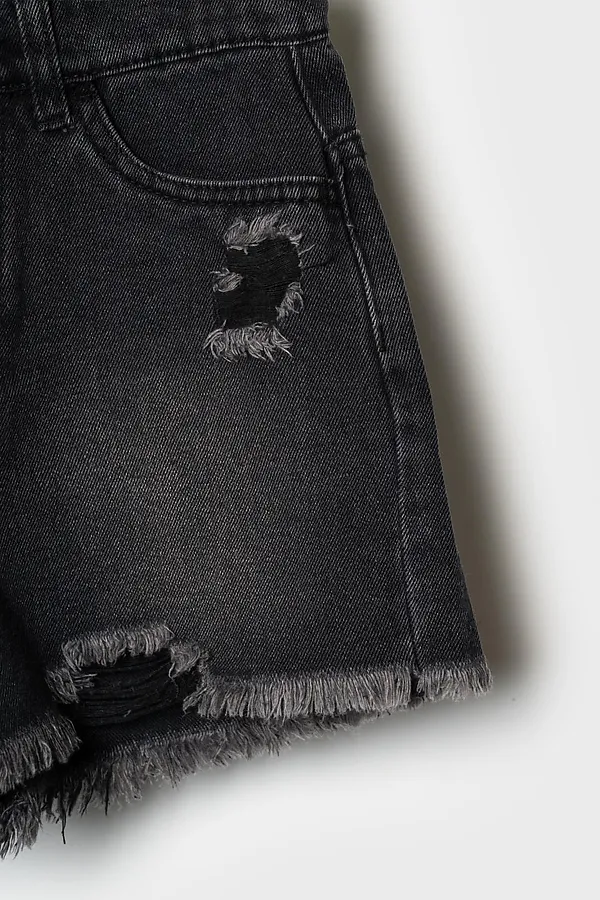 Шорты текстильные джинсовые для девочек PLAYTODAY, черный - фото 2