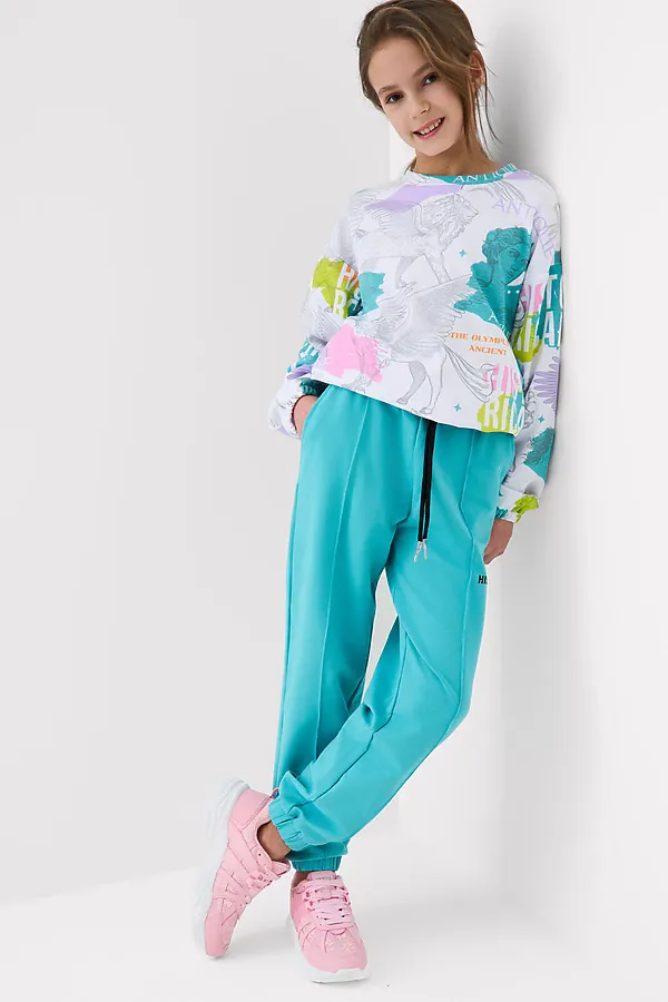 Брюки трикотажные для девочек PLAYTODAY, голубой - фото 2