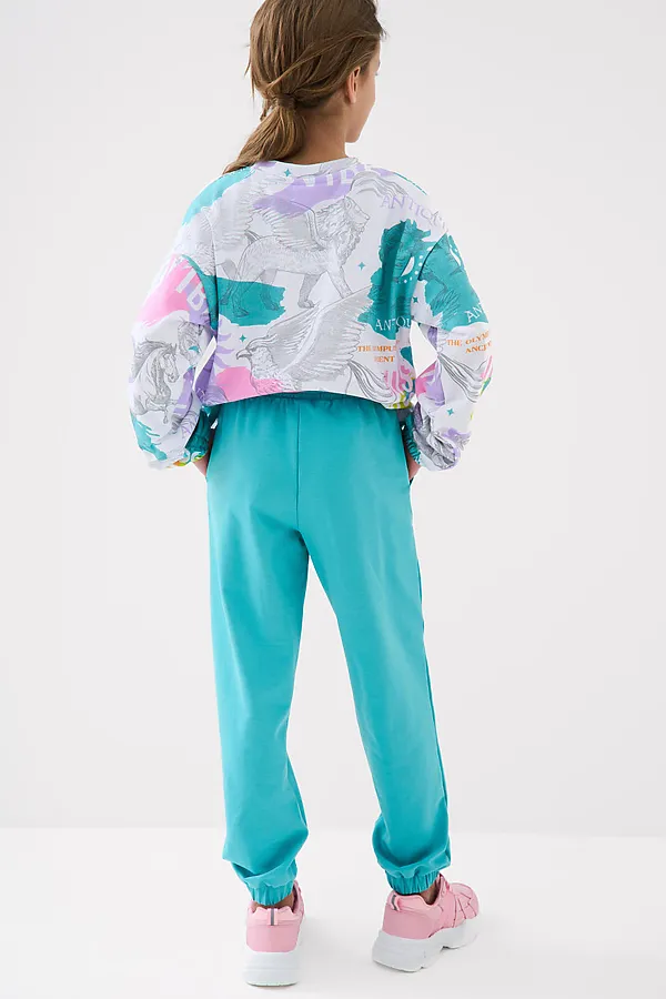 Брюки трикотажные для девочек PLAYTODAY, голубой - фото 2