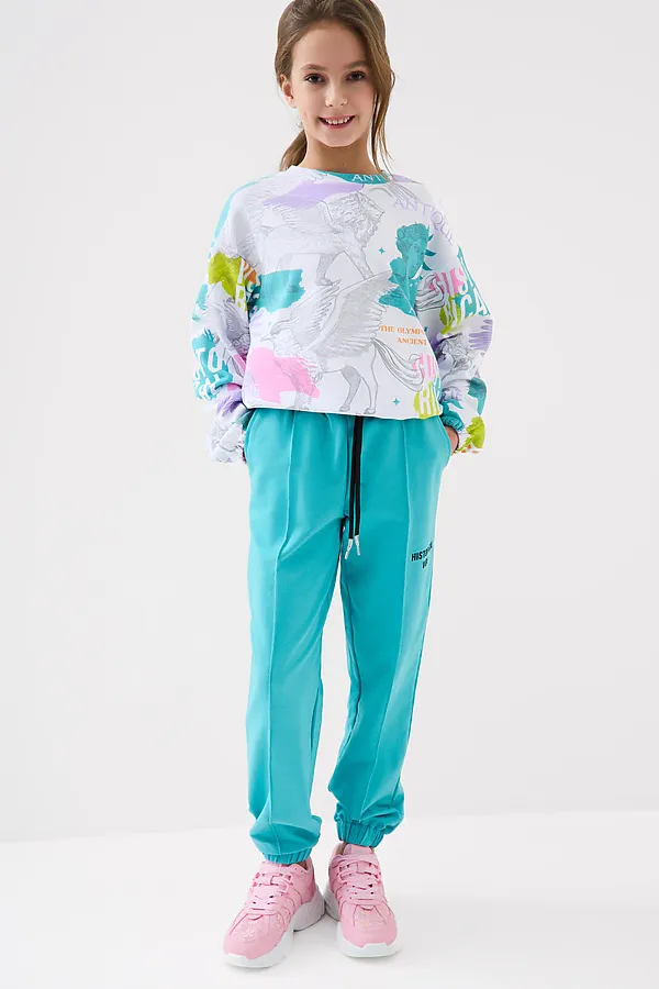 Брюки трикотажные для девочек PLAYTODAY, голубой - фото 2