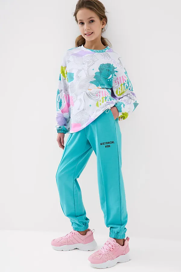 Брюки трикотажные для девочек PLAYTODAY, голубой - фото 2