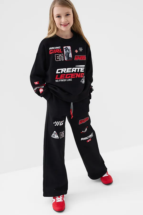 Брюки трикотажные для девочек PLAYTODAY, черный - фото 2