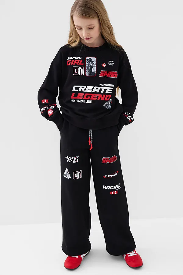 Брюки трикотажные для девочек PLAYTODAY, черный - фото 2