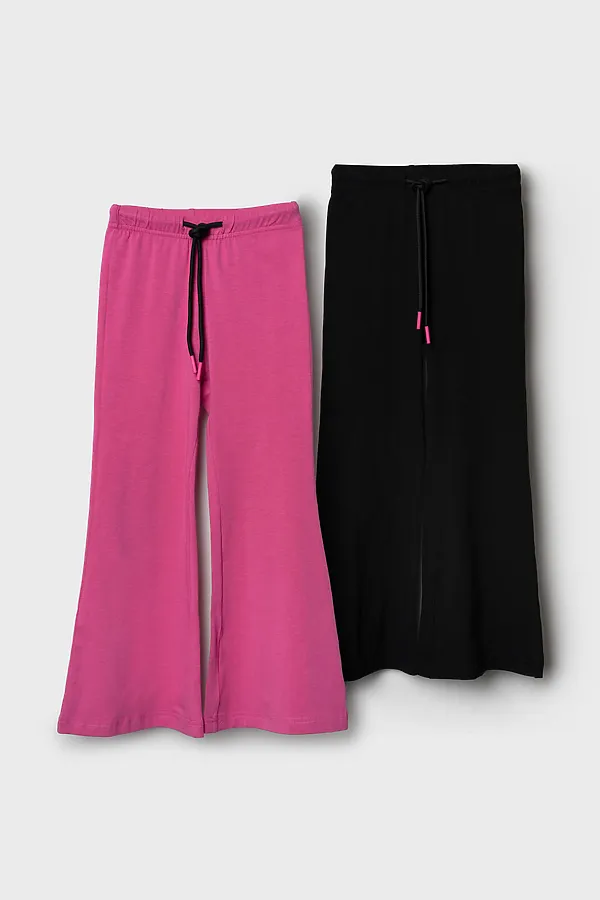 Брюки трикотажные для девочек, 2 пары в комплекте PLAYTODAY, черный,розовый - фото 2