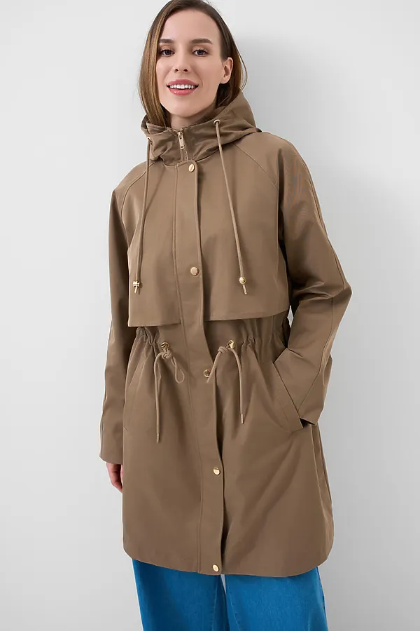 Плащ текстильный с полиуретановым покрытием для женщин PLAYTODAY, коричневый - фото 2