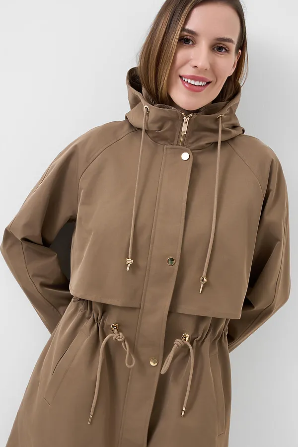 Плащ текстильный с полиуретановым покрытием для женщин PLAYTODAY, коричневый - фото 2