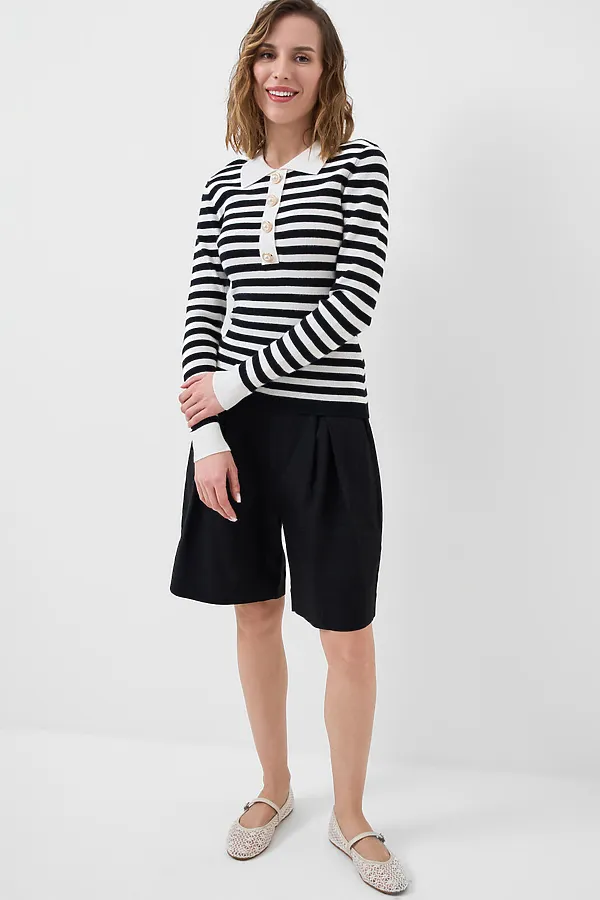 Джемпер трикотажный с воротником поло для женщин PLAYTODAY, белый,тёмно-синий - фото 2