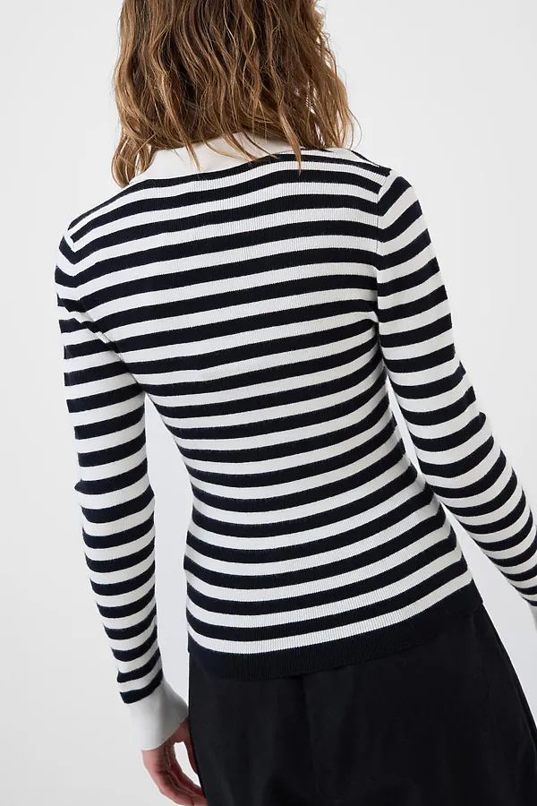 Джемпер трикотажный с воротником поло для женщин PLAYTODAY, белый,тёмно-синий - фото 2