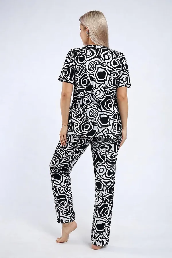 Пижама с брюками 18115 НАТАЛИ, абстрактные розы - фото 2