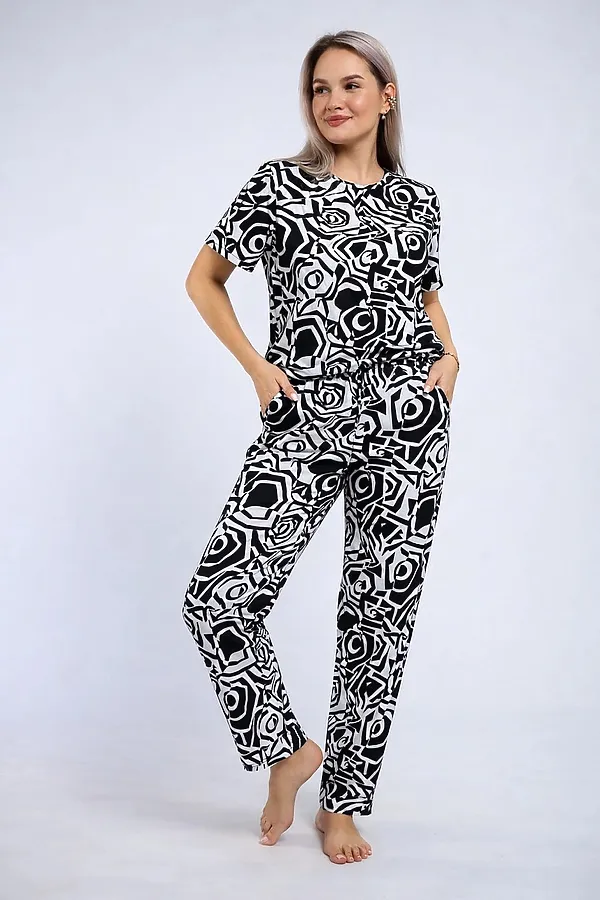 Пижама с брюками 18115 НАТАЛИ, абстрактные розы - фото 2