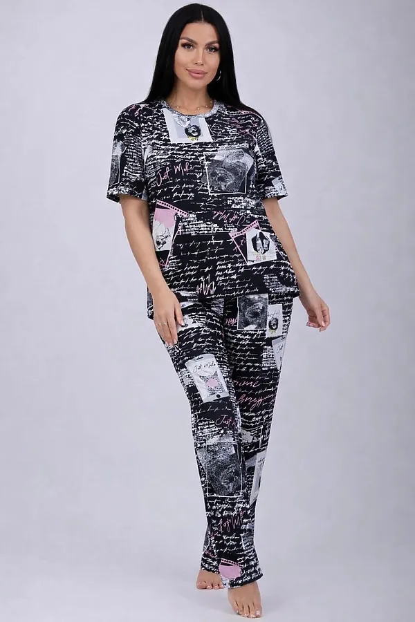 Пижама с брюками 18115 НАТАЛИ, черно-белые портреты - фото 2