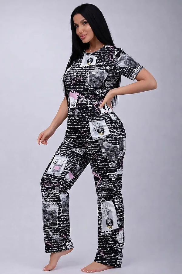Пижама с брюками 18115 НАТАЛИ, черно-белые портреты - фото 2