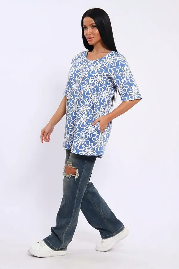 Туника Арт. 699 НАТАЛИ, синий цветок - фото 2