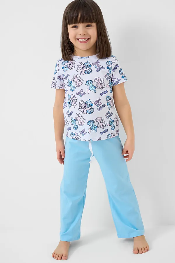 Комплект трикотажный для девочек: фуфайка (футболка), брюки PLAYTODAY, белый,голубой,светло-розовый - фото 2