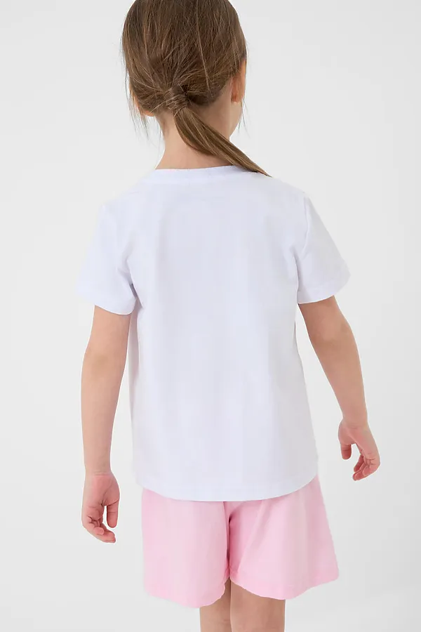 Комплект трикотажный для девочек: фуфайка (футболка), шорты PLAYTODAY, белый,светло-розовый - фото 2