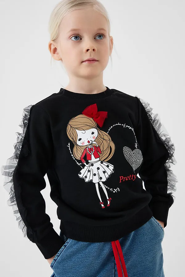 Толстовка трикотажная для девочек PLAYTODAY, черный - фото 2