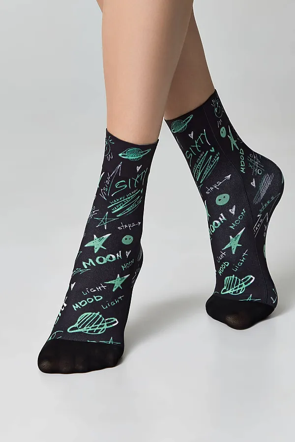 CONTE FANTASY Плотные носки с черным мыском и рисунком «Moon» CONTE ELEGANT, микс - фото 2