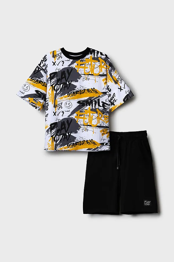 Комплект трикотажный для мальчиков: фуфайка (футболка), шорты PLAYTODAY, разноцветный - фото 2