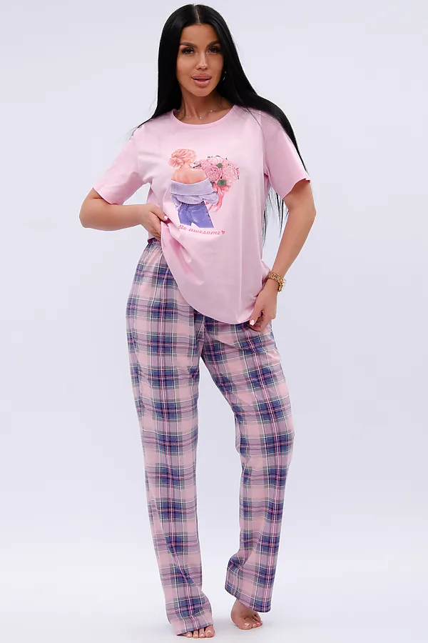 Пижама с брюками Букет НАТАЛИ, розовый - фото 2
