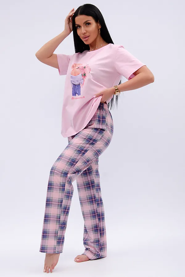 Пижама с брюками Букет НАТАЛИ, розовый - фото 2