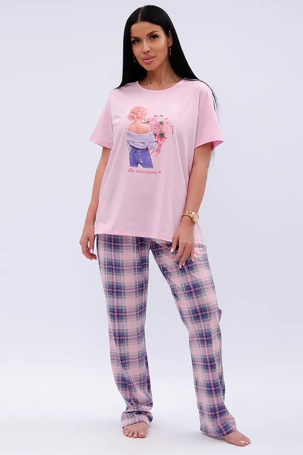Пижама с брюками Букет НАТАЛИ, розовый - фото 2