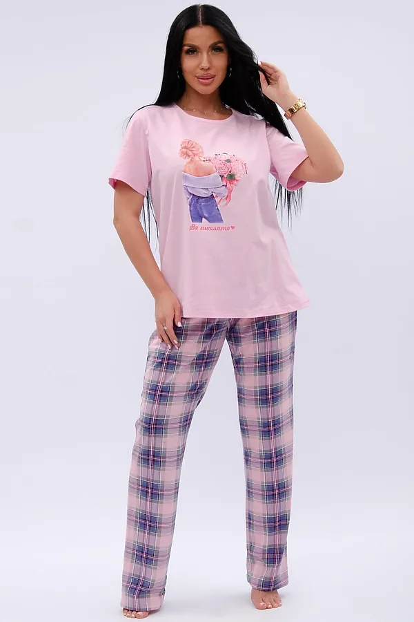 Пижама с брюками Букет НАТАЛИ, розовый - фото 2