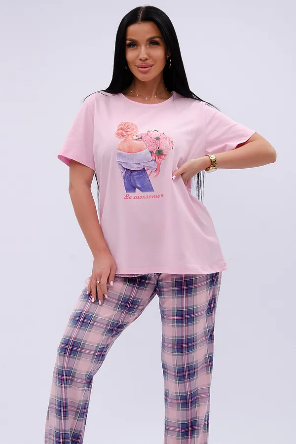 Пижама с брюками Букет НАТАЛИ, розовый - фото 2