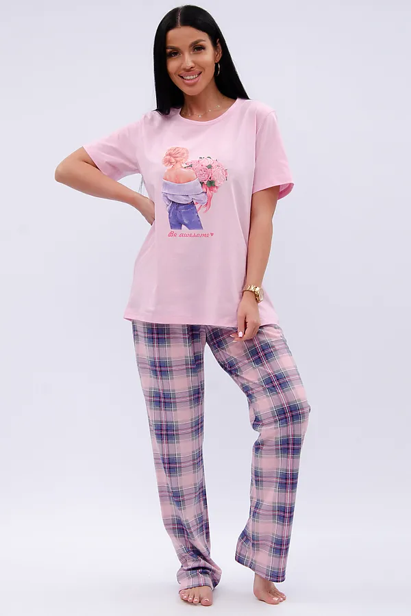 Пижама с брюками Букет НАТАЛИ, розовый - фото 2