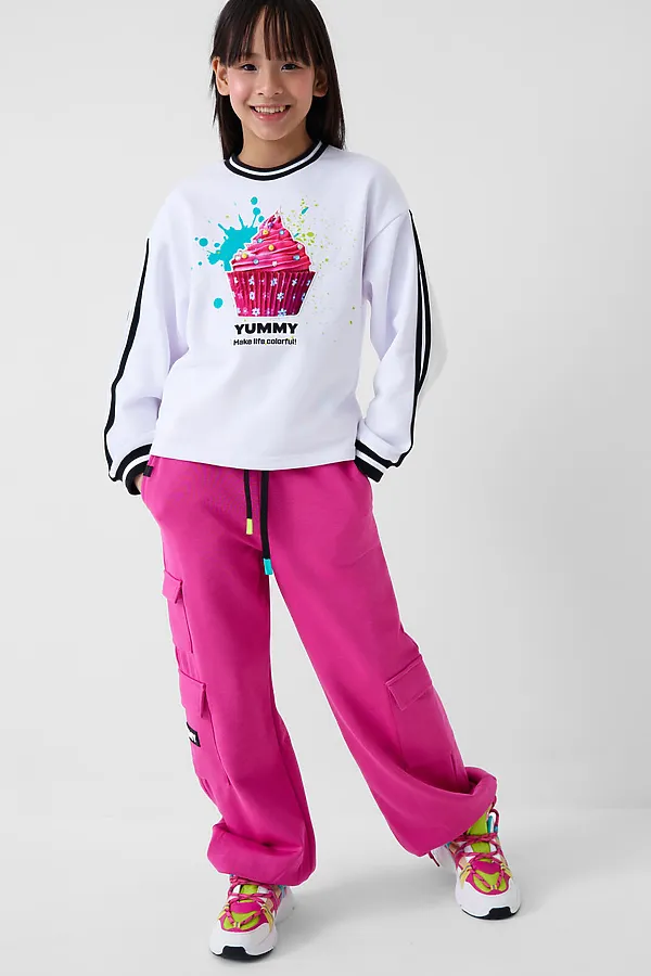 Брюки трикотажные для девочек PLAYTODAY, розовый - фото 2