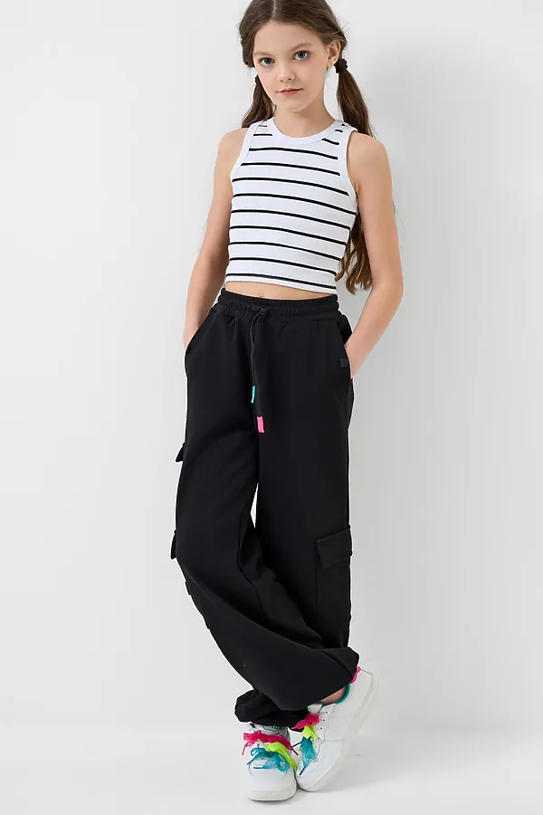 Брюки трикотажные для девочек PLAYTODAY, черный - фото 2