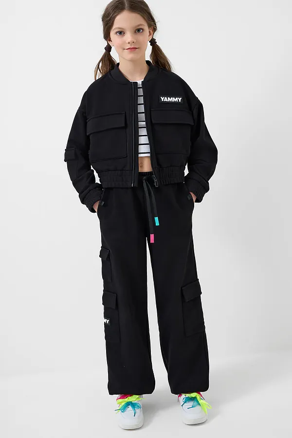 Брюки трикотажные для девочек PLAYTODAY, черный - фото 2