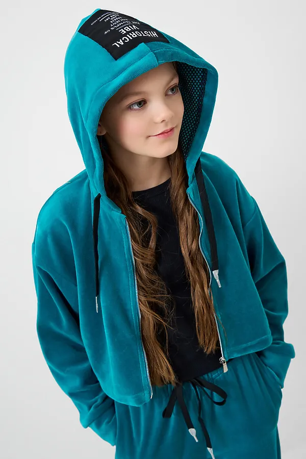 Комплект трикотажный для девочек: толстовка, брюки PLAYTODAY, бирюзовый - фото 2