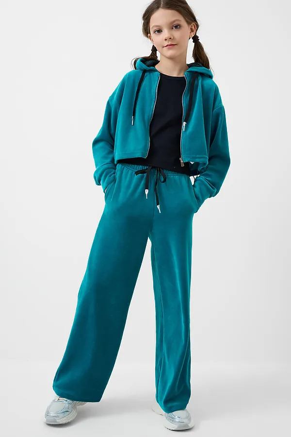Комплект трикотажный для девочек: толстовка, брюки PLAYTODAY, бирюзовый - фото 2