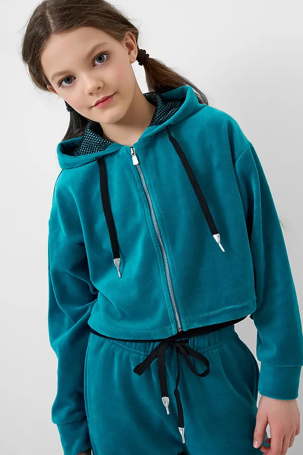 Комплект трикотажный для девочек: толстовка, брюки PLAYTODAY, бирюзовый - фото 2