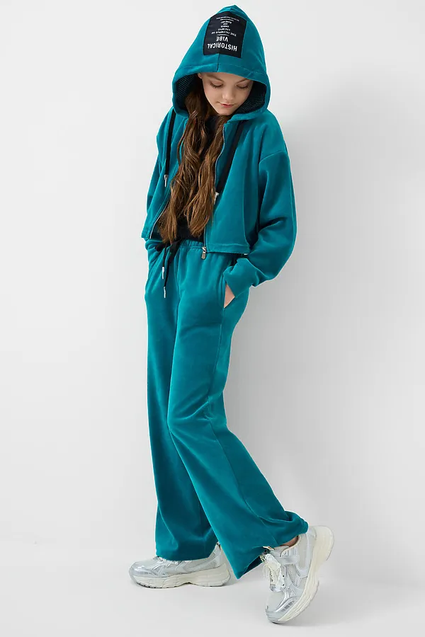 Комплект трикотажный для девочек: толстовка, брюки PLAYTODAY, бирюзовый - фото 2