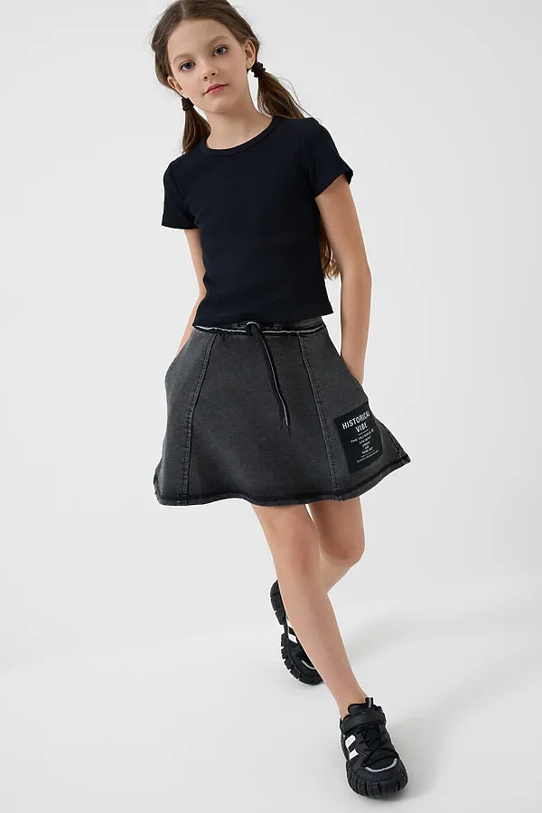 Юбка трикотажная для девочек PLAYTODAY, темно-серый - фото 2