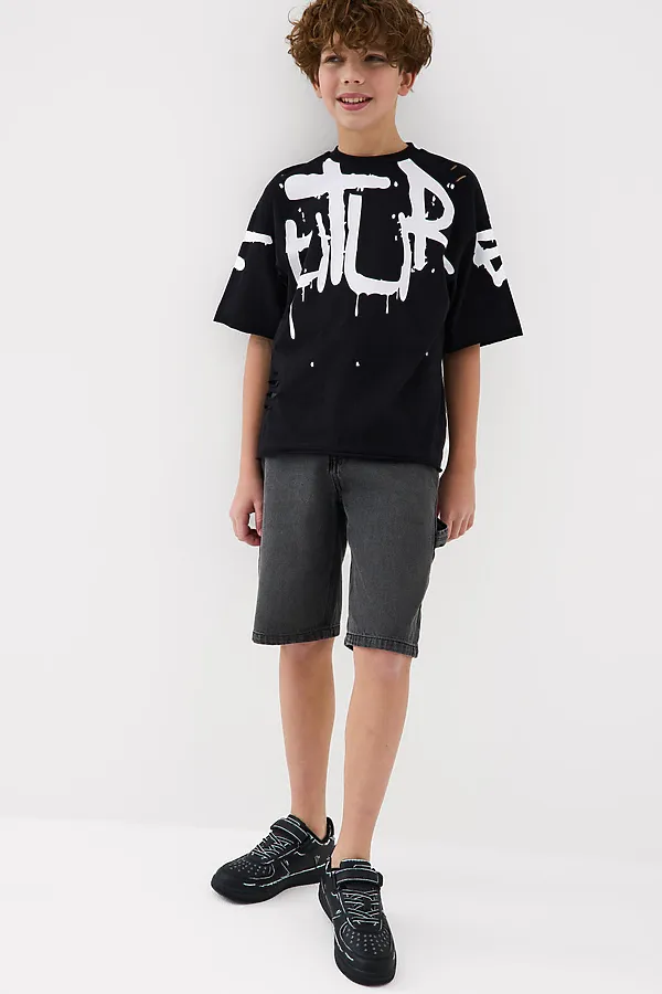 Фуфайка трикотажная для мальчиков (футболка) PLAYTODAY, черный - фото 2