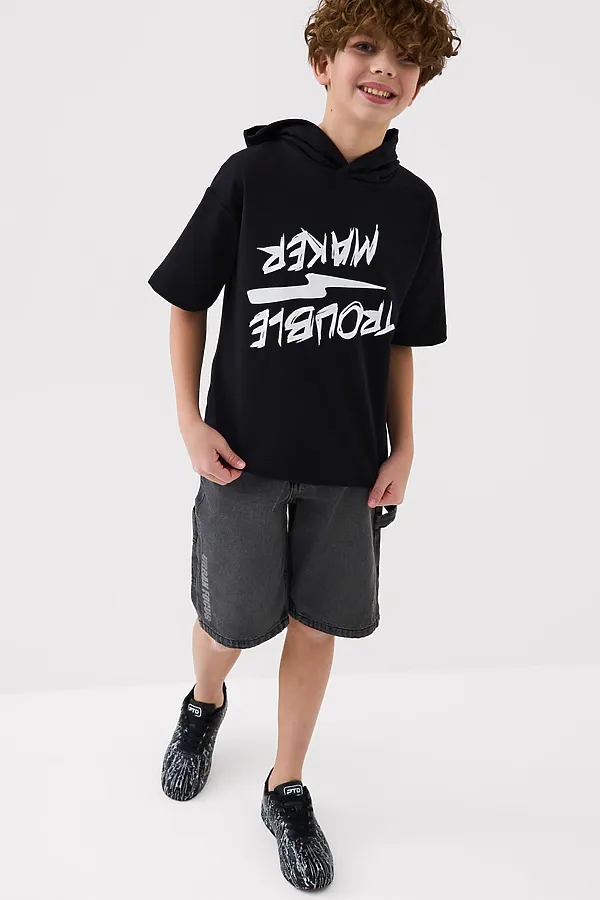 Джемпер трикотажный для мальчиков (футболка с капюшоном) PLAYTODAY, черный - фото 2