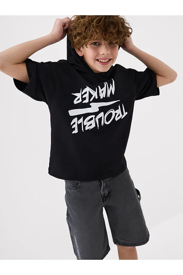 Джемпер трикотажный для мальчиков (футболка с капюшоном) PLAYTODAY, черный - фото 2