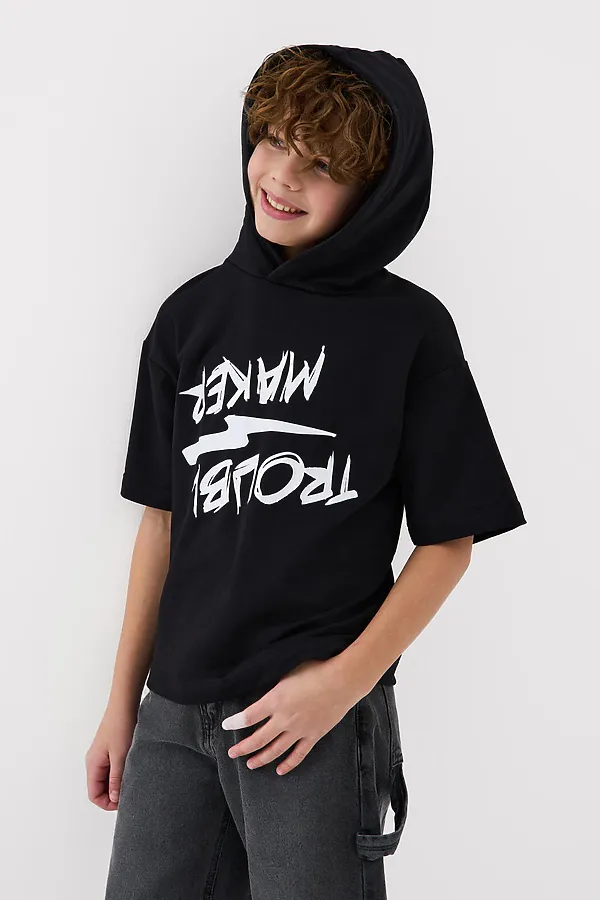 Джемпер трикотажный для мальчиков (футболка с капюшоном) PLAYTODAY, черный - фото 2