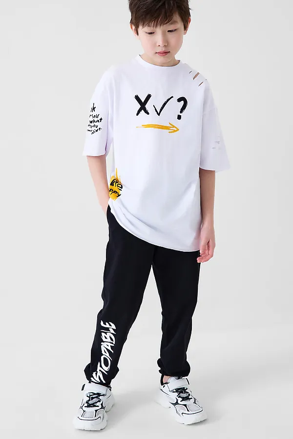 Комплект трикотажный для мальчиков: фуфайка (футболка), брюки PLAYTODAY, белый,черный - фото 2