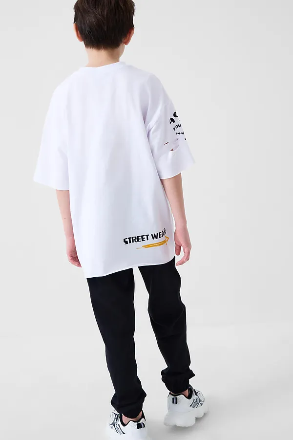 Комплект трикотажный для мальчиков: фуфайка (футболка), брюки PLAYTODAY, белый,черный - фото 2