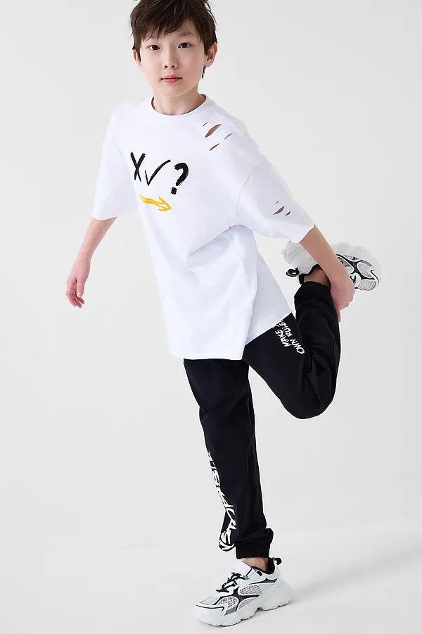 Комплект трикотажный для мальчиков: фуфайка (футболка), брюки PLAYTODAY, белый,черный - фото 2