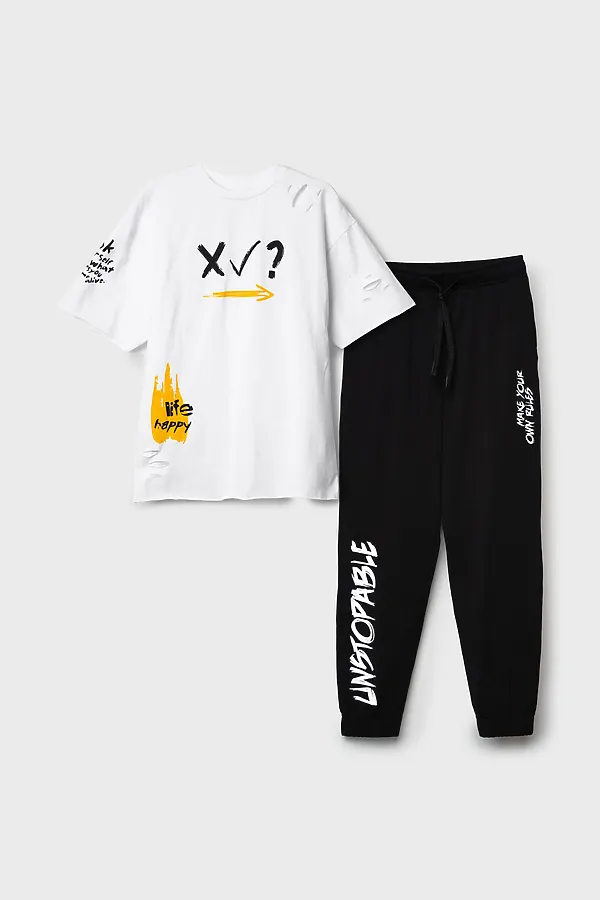 Комплект трикотажный для мальчиков: фуфайка (футболка), брюки PLAYTODAY, белый,черный - фото 2