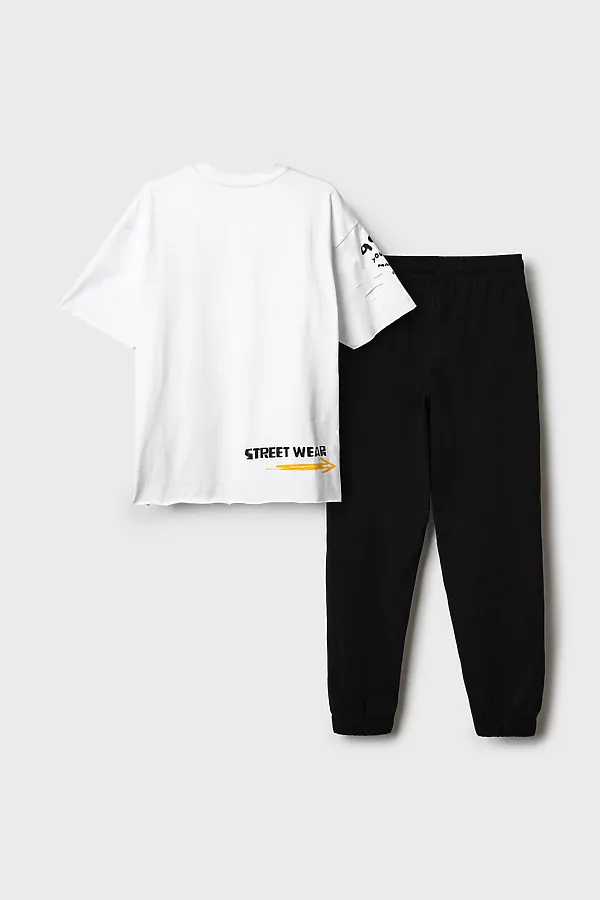 Комплект трикотажный для мальчиков: фуфайка (футболка), брюки PLAYTODAY, белый,черный - фото 2